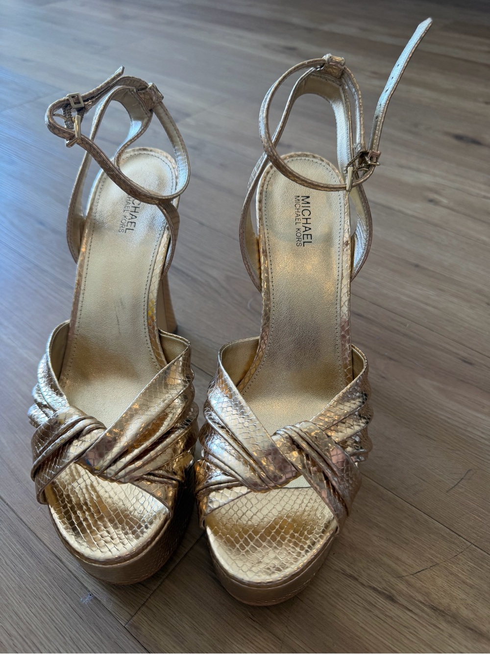 Michael Kors Rose Gold Metallic Knotted Platform Heels